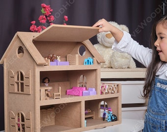 Puppenhaus Kinder Puppenstube A92 Puppenvilla aus Holz Dollhouse Spielzeughaus 