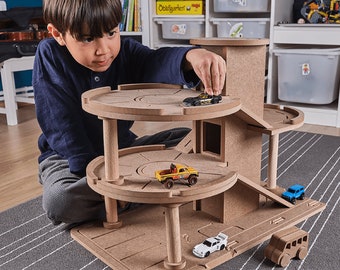 Jouet de garage en bois pour voitures, jouet de garage de stationnement pour tout-petits, jouets Montessori Waldorf faits main, jouet éducatif à peindre bricolage, 2 ans et plus