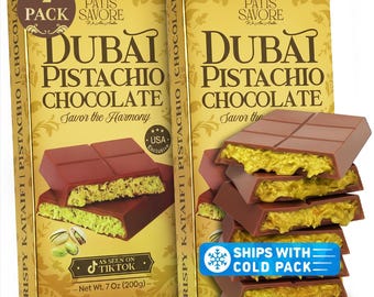 Dubai Pistachio Chocolate Bar | Crispy Kataifi Belgian Milk Chocolate (2 Pack)