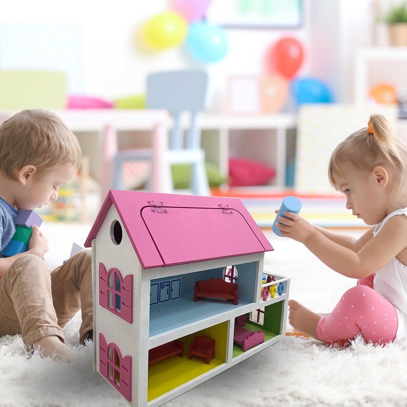 Wooden Dollhouse for Toddler Paintable Sturdy Playhouse Etsy