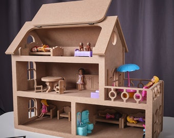 Maison de poupée en bois faite main, jouets Montessori Waldorf à monter soi-même, maisons de poupée pour tout-petits, meubles de jeu de rôle, jouet éducatif à peindre