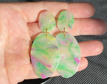 KATHY // Translucent Colorful Organic Shapes Shiny Resin Dangles Lightweight Polymer Clay Earrings Hypoallergenic Titanium Posts Nickel Free