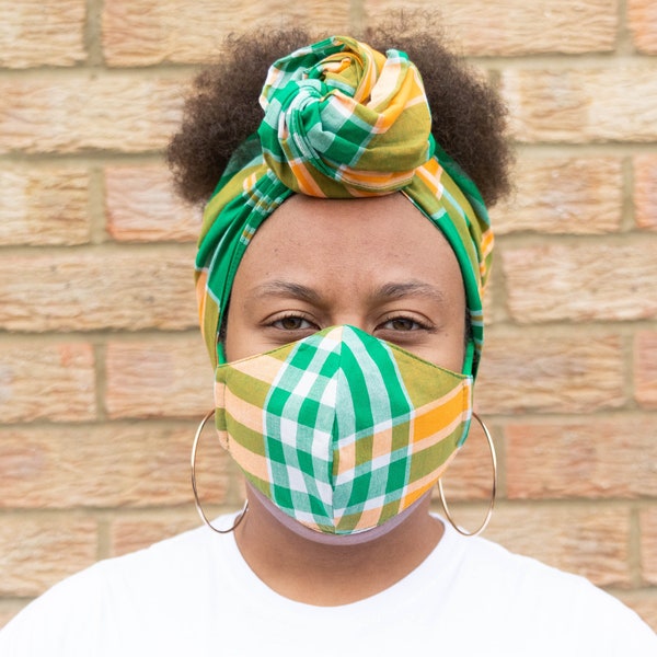 Madras vert traditionnel de Montserrat - Head Wrap / Mask