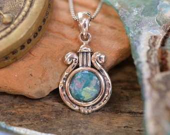 Roman Glass Pendant - Ancient Roman Glass Silver Jewelry - Israeli Jewelry - Natural colours glass - Historical archiological Piece