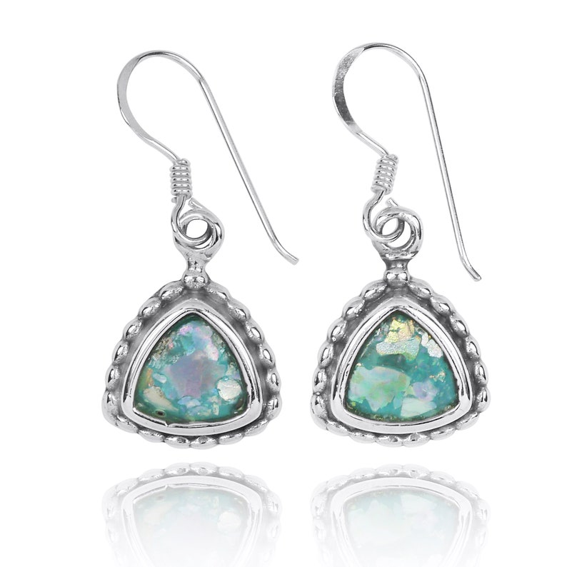 Israeli Jewelry Natural colours glass archaeological Glass Pieces Ancient Roman Glass Silver Jewelry Elegant Roman Glass Earrings
