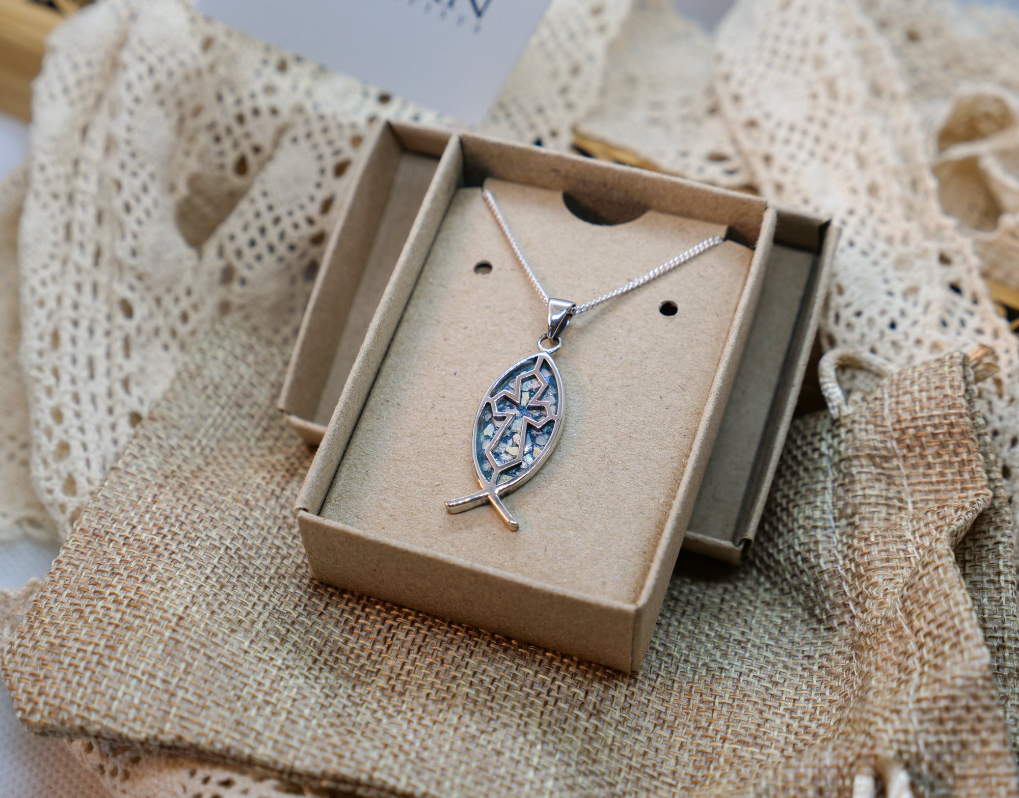 Roman Glass Cross Necklace Fish Design Cross Pendant With Etsy