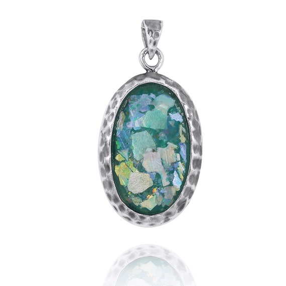 Ancient Roman Glass Pendant Hammered Edge Sterling Silver, Pendant Only Ancient Roman Glass Pendant Hammered Edge Sterling Silver, Pendant Only