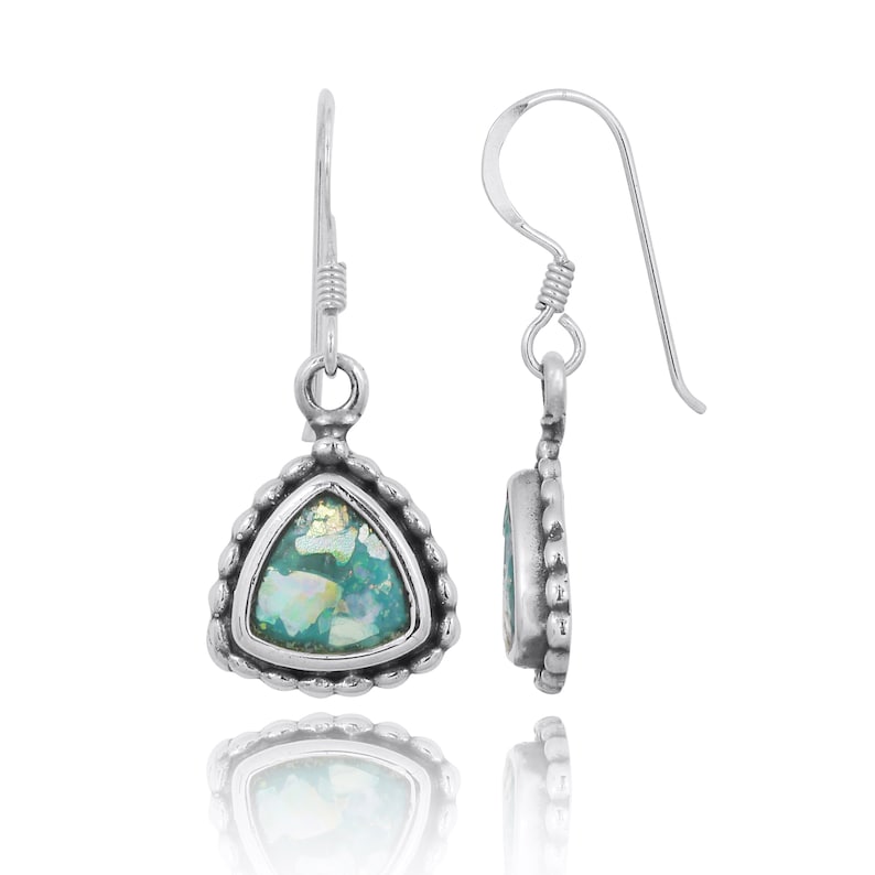 Israeli Jewelry Natural colours glass archaeological Glass Pieces Ancient Roman Glass Silver Jewelry Elegant Roman Glass Earrings