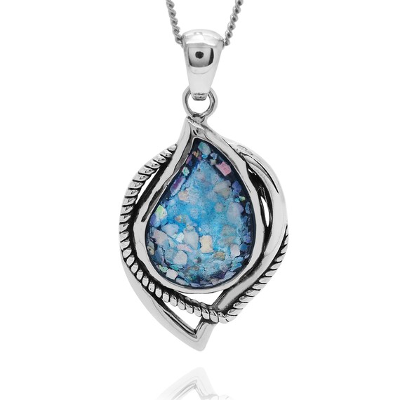 Ancient Roman Glass Earrings Teardrop with Diamond-shape Inlay Sterling Silver Ancient Roman Glass Earrings Teardrop with Diamond-shape Inlay Sterling Silver