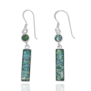 Dangling Roman Glass Earrings - Ancient Roman Glass Silver Jewelry - Israeli Jewelry - Historical archaeological Glass Pieces