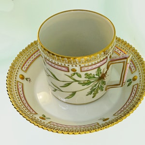 New Old Stock Flora Danica, Chocolate Mocha Cup & Saucer, Collectable, Floral Motrif Cardamine Faeroeensis