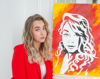 DIY Painting on Canvas Kit to Create Silhouette Portrait from Photo, Custom DIY Gift Kit for Couple, Boyfriend, Girlfriend, Stencil Portrait