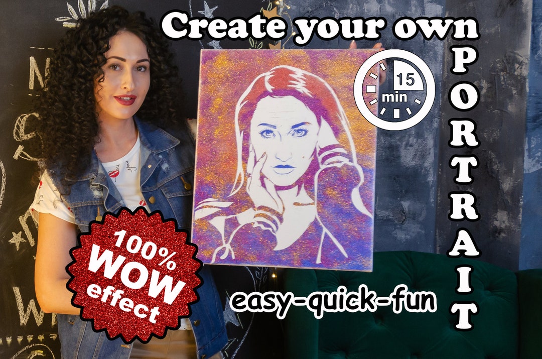 DIY Glitter Portrait Kit, Custom Stencil Art, Gift for Her - Etsy
