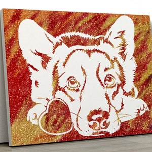 Custom Glitter Pet Portrait | Minimalist Diamond Dog Canvas | Personalized Pet Painting | High Quality
