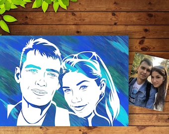DIY Painting on Canvas Kit to Create Silhouette Portrait from Photo, Custom DIY Gift Kit for Couple, Boyfriend, Girlfriend, Stencil Portrait
