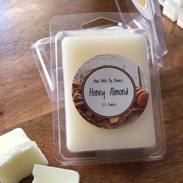 Honey Almond | Wax melts | Sweet | Warm | Vanilla | 2.5 ounces | Tart wax | Strongly scented | No Wick | Gift idea