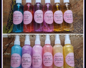 Body Spray | Hair and Body Shimmer | Set of 2 | 4 ounces each bottle | Variety of fragrances | Body Mist | Body and Hair splash