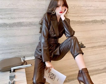 Leather Pant Suit - Etsy Denmark