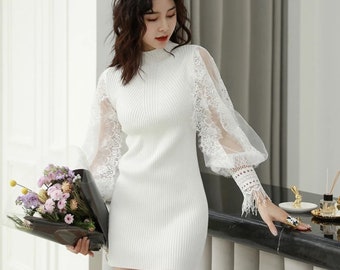 long sleeve white winter dress