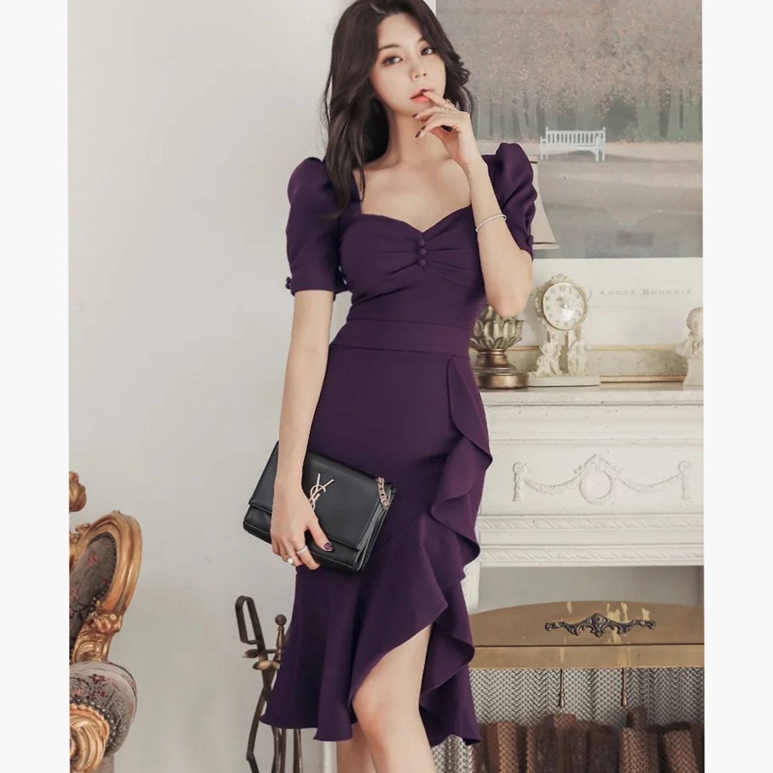 Elegant Casual Midi Dress Korean Style Square Collar Neck Etsy UK