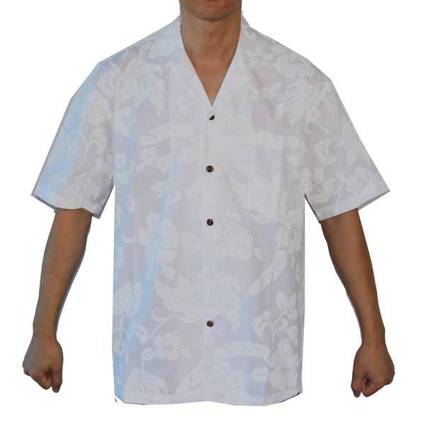 Men's Classic Hibiscus White Wedding Hawaiian Aloha Cruise Luau Shirt