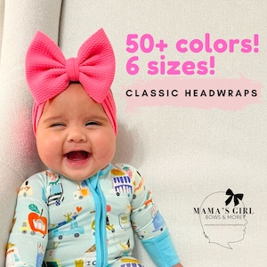 CLASSIC HEADWRAP BOWS, 50 + Colors, Baby Girl Bows, Stretchy Headwrap, Headband, Micro Preemie, Newborn, Infant, Baby, Toddler Outfit.