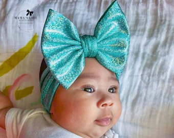 SOLID HOLOGRAPHIC Hair Bows. TURQUOISE. Headwrap, Bow on Nylon, Clips, Piggies and Shredded. Newborn. Infant. Baby Girl. Preemie. Toddlers.