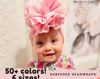 MESSY HEADWRAP SHREDDED Baby Girl Hair Bows, 50 + Colors, Stretchy Headwrap, Headband, Micro Preemie, Newborn, Infant, Baby, Toddler Outfit.