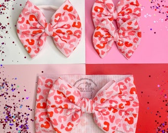 Pink Cheetah Leopard Animal Hair Bow. Headwraps, Bow on Nylon, Clips, Piggies Classic & Shredded. Baby Newborn Toddlers, infant, preemie