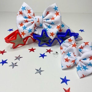 STARS 4th of July Hair Bows, Memorial Day Headwrap, Patriotic Baby Outfit, Baby Girl Bows. Micro Preemie, Newborn, Toddler Piggies Clips