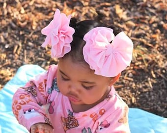 SHREDDED Bow on NYLON or CLIPS Baby Girl Hair Bows, 50 Colors. Bow on Clip. Piggies. Stretchy Headband. Toddler, Newborn. Infant. Preemie.
