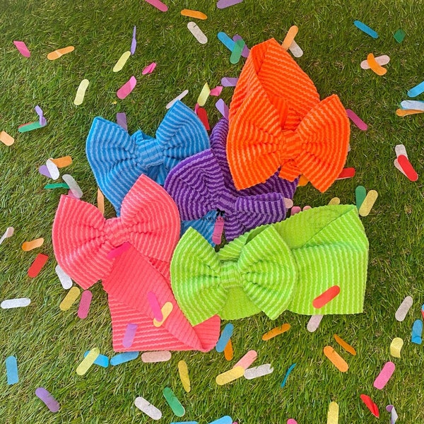 SUMMER SOLID WAVED Classic Hair Bows. Headwrap, Bow on Nylon, Clips, Piggies. Micro Preemie. Newborn. Infant. Baby. Micro. Preemie. Toddlers