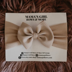 BEIGE TAN Solid Color Baby Girl Bows, Stretchy Headwrap, Headband, Micro Preemie, Newborn, Infant, Baby, Toddler. Birthday Outfit. Summer