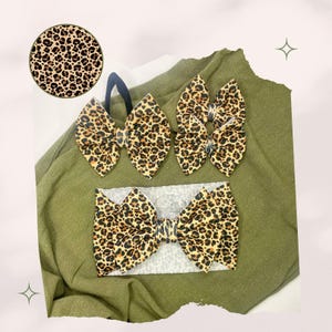 CHEETAH LEOPARD Printed Animal Baby Girl Bows, Stretchy Headwrap, Headband, Micro Preemie, Newborn, Infant, Baby, Toddler. Birthday Outfit.