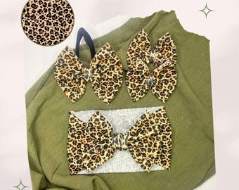 CHEETAH LEOPARD Printed Animal Baby Girl Bows, Stretchy Headwrap, Headband, Micro Preemie, Newborn, Infant, Baby, Toddler. Birthday Outfit.