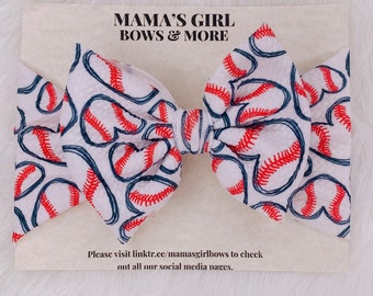 BASEBALL SPORTS Printed Baby Girl Bows, Stretchy Headwrap, Headband, Micro Preemie, Newborn, Infant, Baby, Toddler. Birthday Outfit. Summer