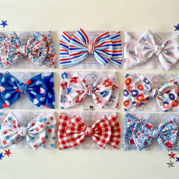 4TH OF JULY CLASSIC Hair Bows. Headwraps, Bow on Nylon, Bow on Clips, Piggies. Baby. Micro Preemie. Preemie. Newborn. Infants. Toddlers.