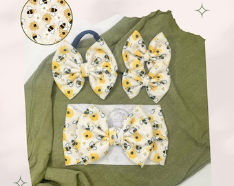 BEES. Animal Hair Bows. Headwraps, Bow on Nylon, Clips, Piggies. Classic & Shredded. Micro Preemie. Newborn. Infant. Baby. Toddlers.