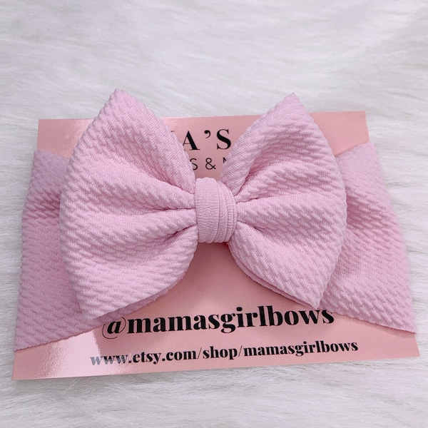 LIGHT PINK Solid Color Baby Girl Bows, Stretchy Headwrap, Headband, Micro Preemie, Newborn, Infant, Baby, Toddler. Birthday Outfit. Summer