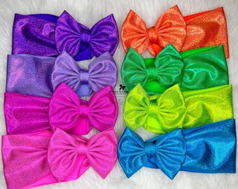 SOLID NEON Holographic HEADWRAPS Hair Bows. Newborn. Baby Girl. Preemie. Toddlers. Sparkly Bows. Glitter Bows. New Year's Outfits.