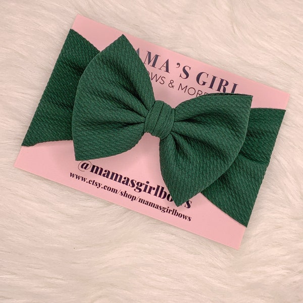 HUNTER GREEN Solid Color Baby Girl Bows, Stretchy Headwrap, Headband, Micro Preemie, Newborn, Infant, Baby, Toddler. Birthday Outfit Summer