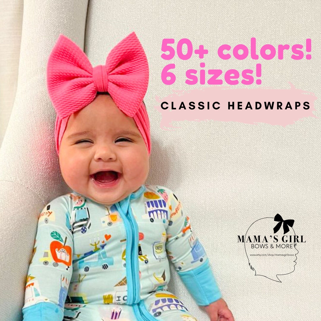 CLASSIC HEADWRAP BOWS, 50 Colors, Baby Girl Bows, Stretchy Headwrap