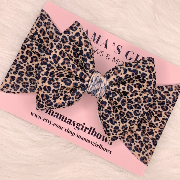 CHEETAH LEOPARD Printed Baby Girl Bows, Stretchy Headwrap, Headband, Micro Preemie, Newborn, Infant, Baby, Toddler. Birthday Outfit. Summer