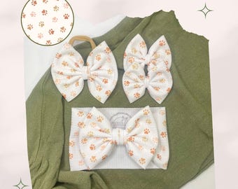 PAWS. Animal Print Baby Girl Hair Bows. Headwraps, Bow on Nylon, Clips, Piggies. Classic & Shredded Preemie. Newborn. Infant. Baby. Toddlers