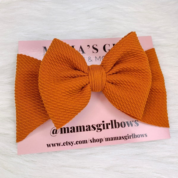 PUMPKIN ORANGE Solid Color Baby Girl Bows, Stretchy Headwrap, Headband, Micro Preemie, Newborn, Infant, Baby, Toddler Birthday Outfit Summer