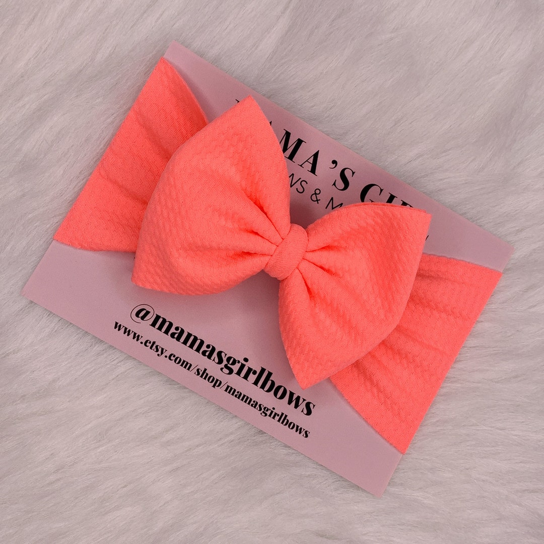 NEON CORAL Solid Color Baby Girl Bows, Stretchy Headwrap, Headband, Micro Preemie, Newborn, Infant, Baby, Toddler. Birthday Outfit. Summer - Etsy