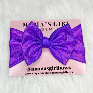 Solid Neon HOLOGRAPHIC Hair Bows. DARK PURPLE. Headwrap, Bow on Nylon, Clips, Piggies and Shredded. Newborn. Baby Girl. Preemie. Toddlers.
