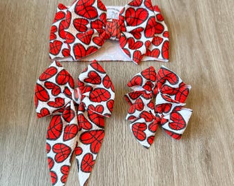 BASKETBALL SPORTS Printed Hair Bows. Headwrap, Bow on Nylon, Clips, Piggies. Classic and Shredded. Newborn. Baby Girl. Preemie. Toddlers.