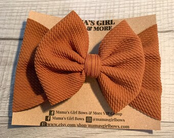 LIGHT BROWN Solid Color Baby Girl Bows, Stretchy Headwrap, Headband, Micro Preemie, Newborn, Infant, Baby, Toddler. Birthday Outfit. Summer