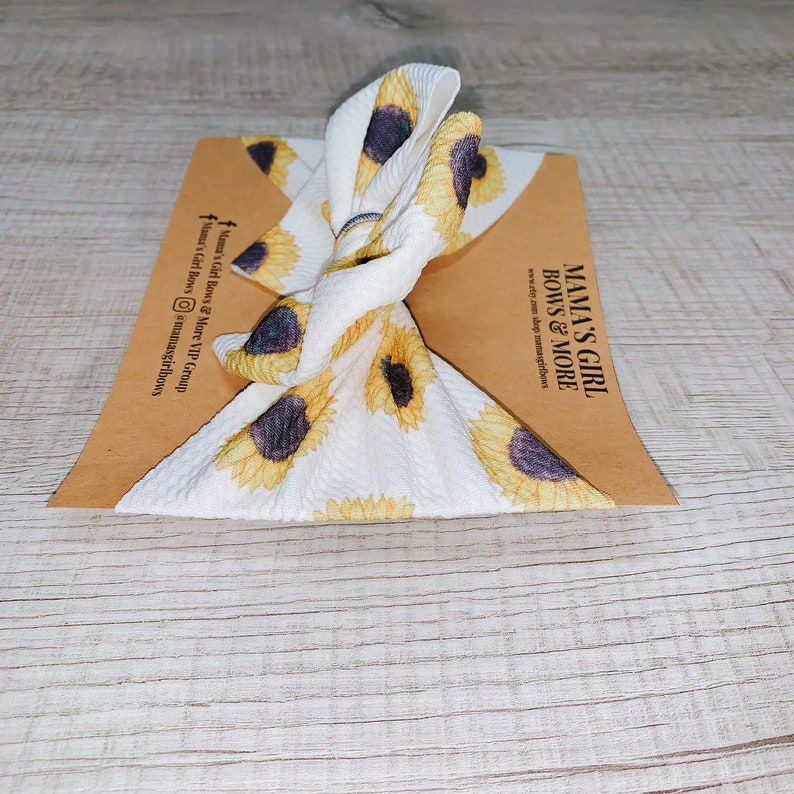 Large Hair Bows Toddler Baby Girl Micro Preemie Waffle Textured Gift. Sunflower Floral Stretchy Fabric Headband Wrap Infant Newborn